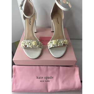 Kate Spade White Patent Leather Floral Embellished Block Heel Sandals Womens9